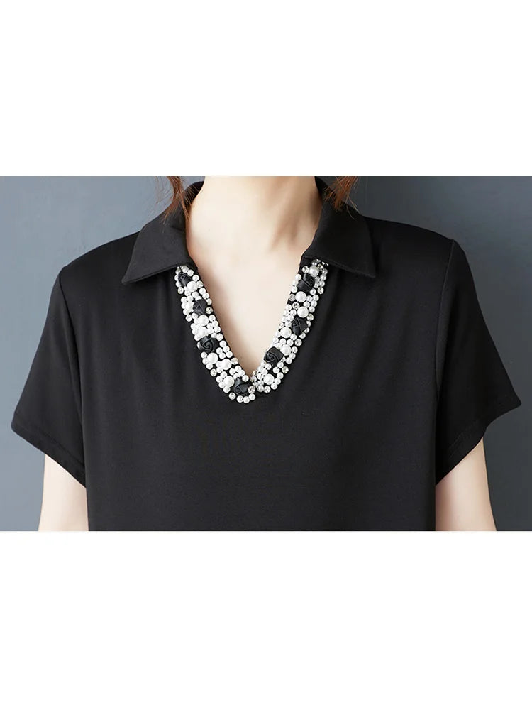 XITAO Asymmetrical Lace Patchwork Dress Embroidered Flares V-neck Short Sleeve Temperament Elegant Summer Woman Dress ZMY1317