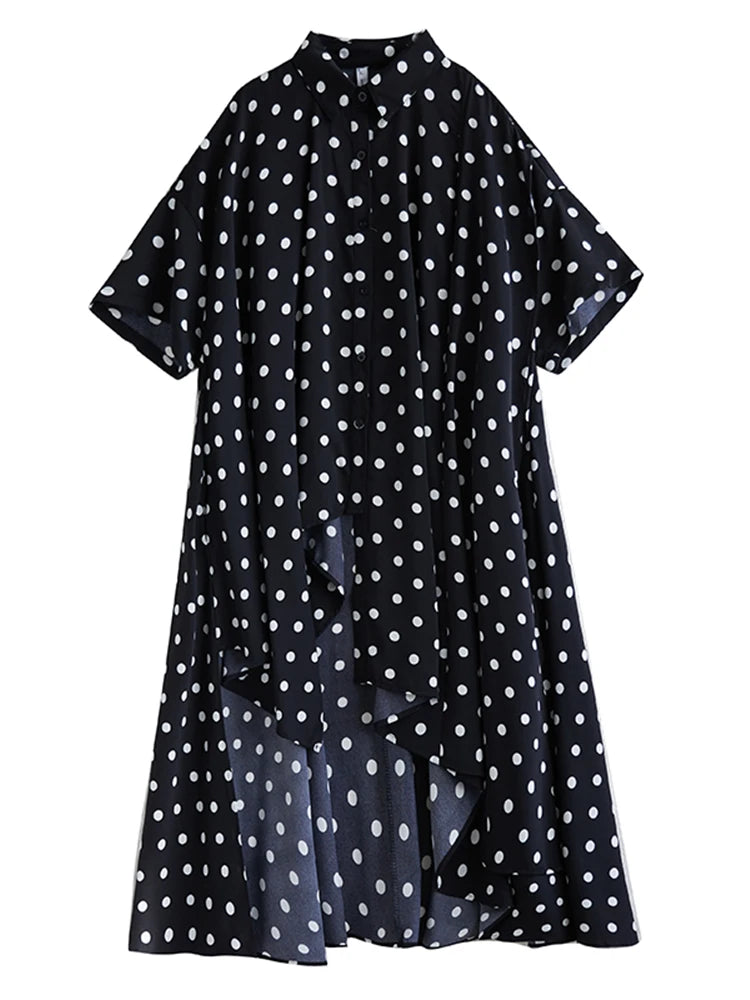 XITAO Polka Dot Irregular Lapel Dress Casual Loose Fitting Turn-down Collar Fashion European Style Summer Women Dress GYX1544