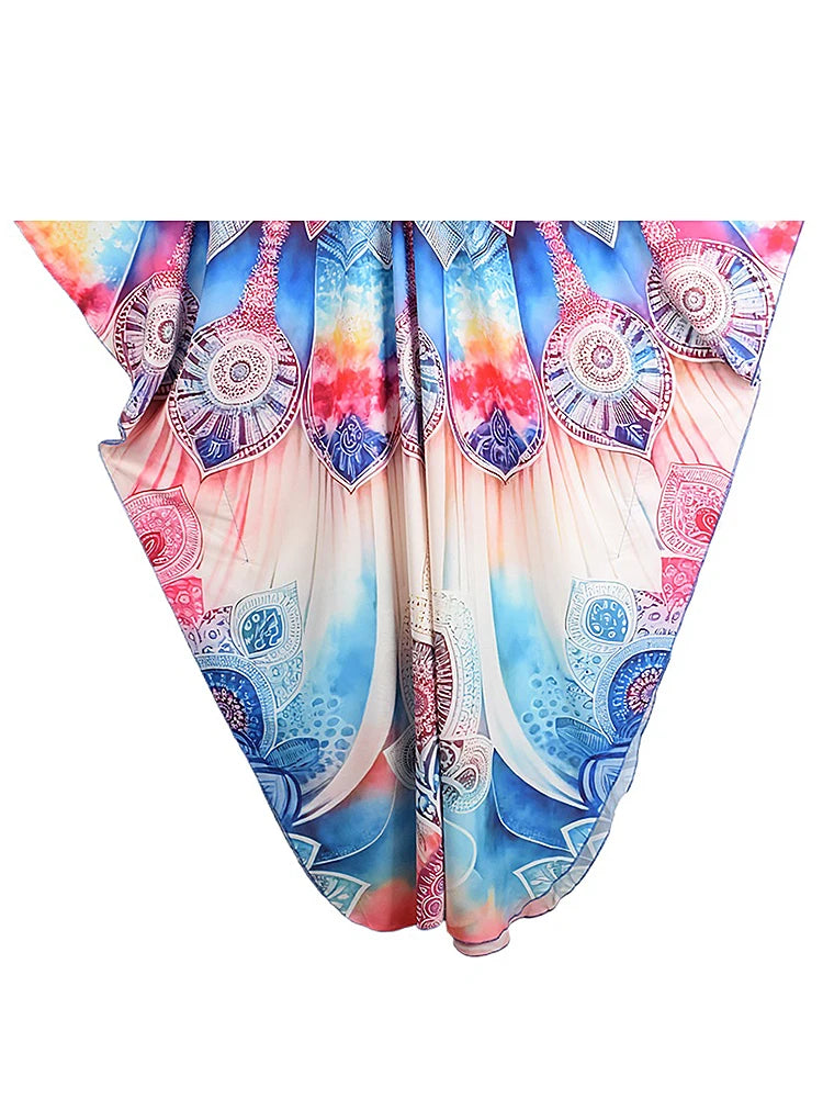 XITAO Bat Wing Sleeve Side Slit Dress Loose Print Casual V-neck Wrist Sleeve Vintage Fashion Slimming Summer Woman Dress GJ1157