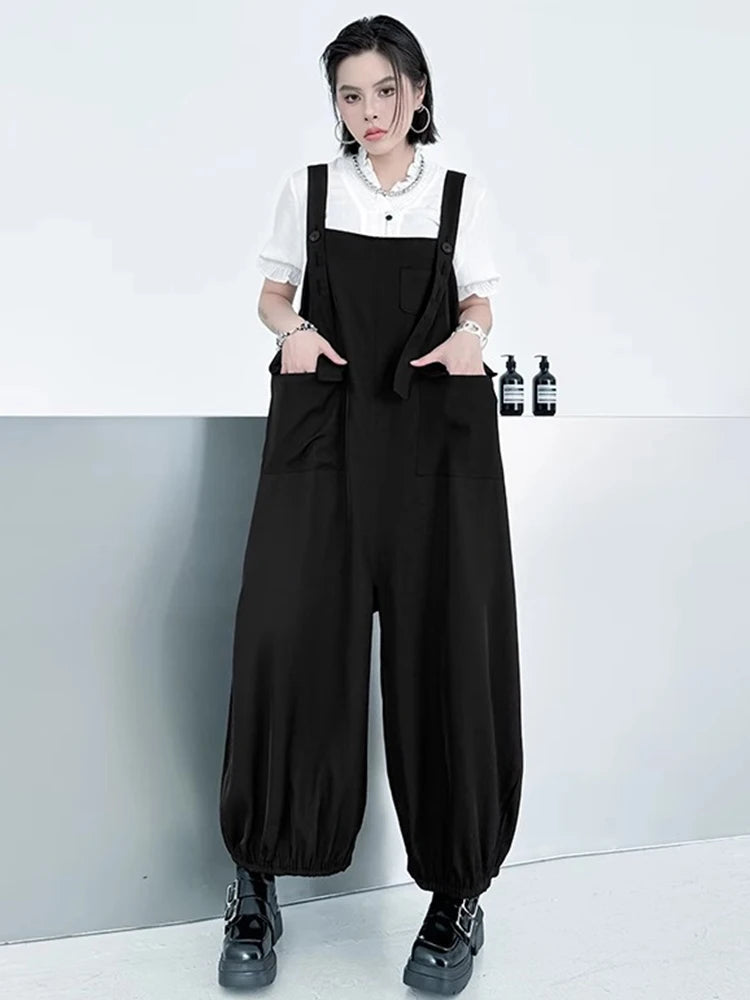 XITAO Loose Pocket Jumpsuits Women Casual Summer Solid Color All-match Street Sleeveless Straps Patchwork Jumpsuits ZMY1337