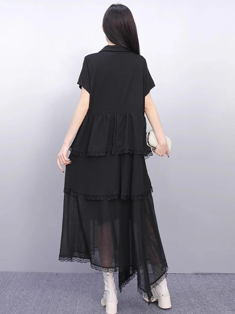XITAO Irregular Patchwork Short Sleeve Dress V-neck Casual Loose Fitting A-line Elegant Comfortable Pullover Women Dress ZMY1340