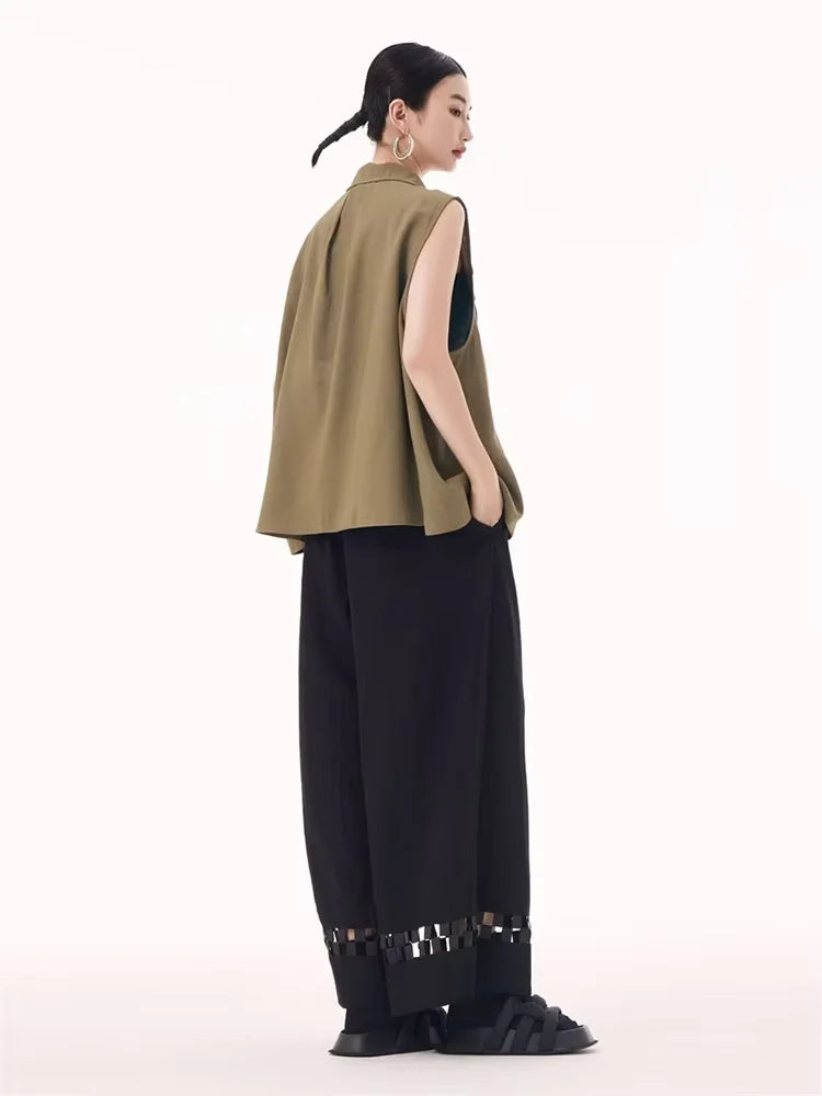 XITAO Hollow Out Lapel Single Breasted Vest Casual Solid Color Loose Fashion Sleeveless New Arrival Simple Female Vest GYX1620