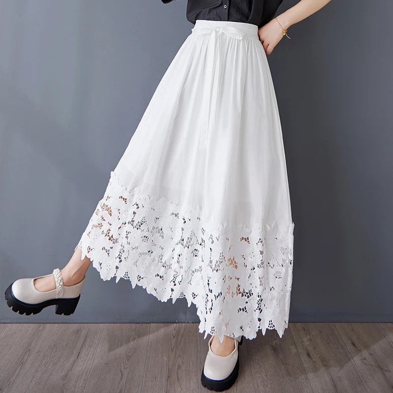 XITAO Irregular Hollow Out Skirt Casual Solid Color All-match Women Simple Fashion Temperament A-line Slimming Skirt GYX1587