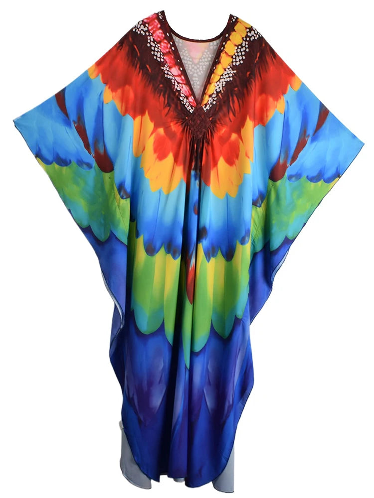 XITAO V-neck Patchwork Printing Dress Summer Thin Female Bat Sleeve Pullover Casual Polyester Women Personality Dress GJ1212