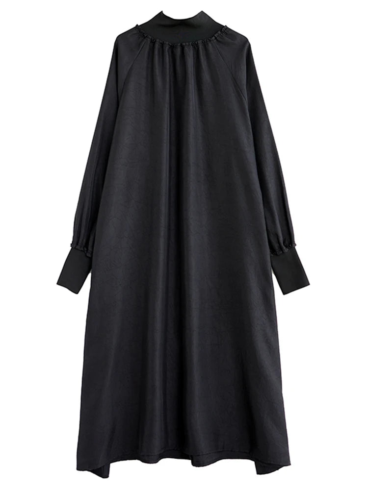 XITAO Loose Turtleneck Female Dress Fashion Temperament Irregular Women Autumn Simplicity Casual Long Sleeve Dress DMJ2337
