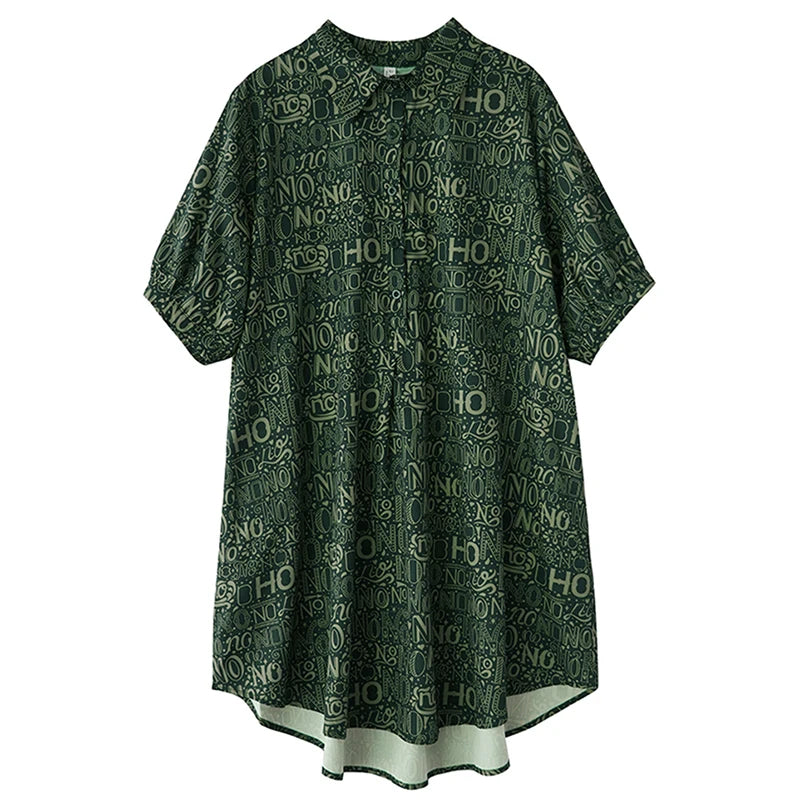 XITAO Letter Print Pocket Patchwork Dress Short Sleeve Turn-down Collar Single Breasted Pullover Loose Slim Shirt Dress ZMY1151