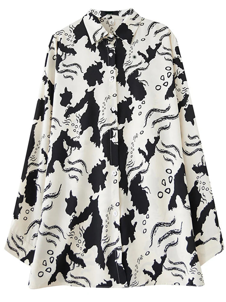 XITAO Print A-line Blouse Casual Loose Fitting Hong Kong Slimming Fashion Full Sleeve Single Breasted Autumn Female Blouse GMM1307