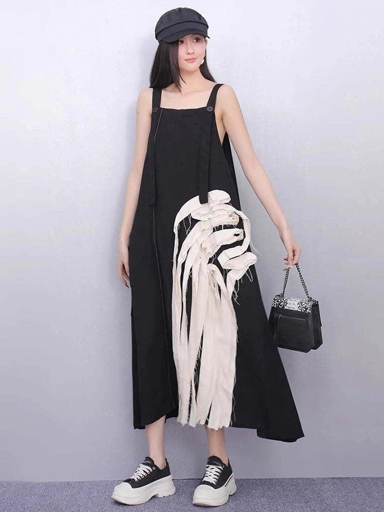 XITAO Loose Irregular Dress Personality Contrast Color Patchwork Women Casual Temperament All-match Sleeveless Dress ZMY1157