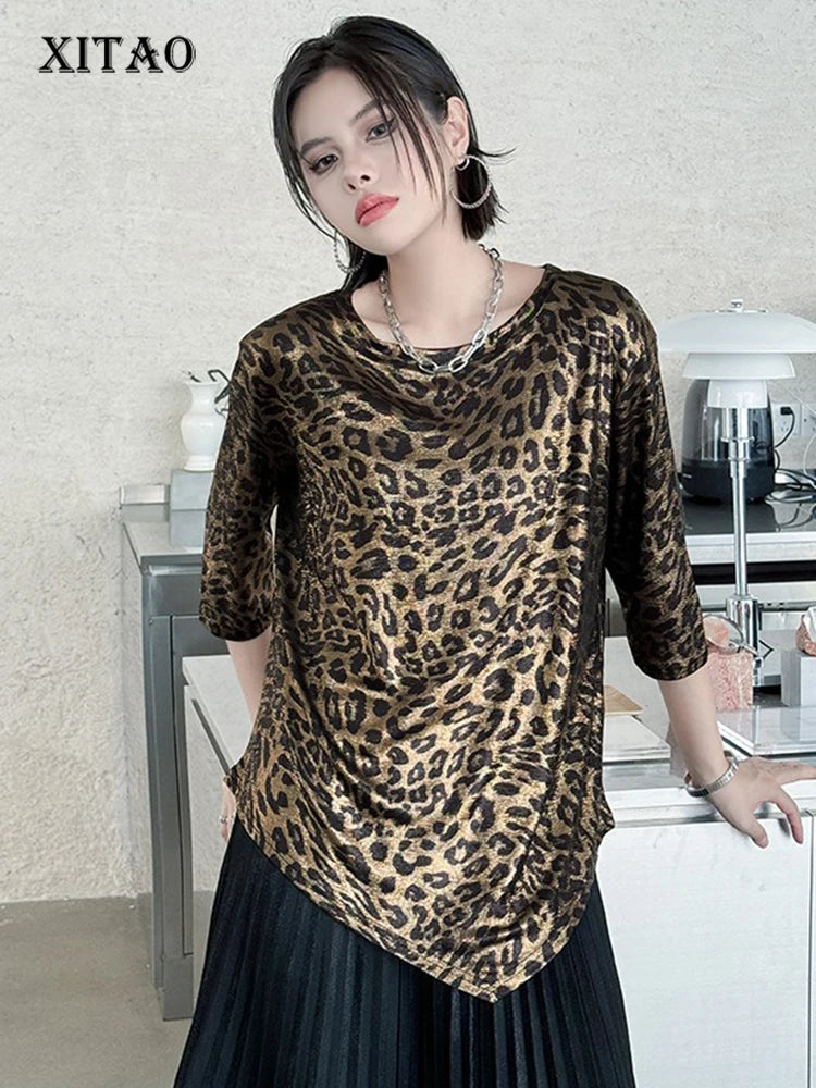XITAO Irregular Print O-neck Half Sleeve T-shirt Casual Classic Style Personality Fashion Europe Summer Women T-shirt GYX1638