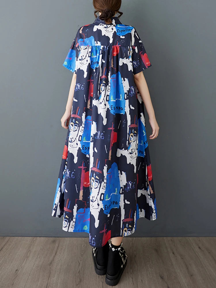 XITAO Irregular Print Loose Female Shirt Dress Personality Korea Women Summer New Casual Short Sleeve Slimming Dress ZMY1134