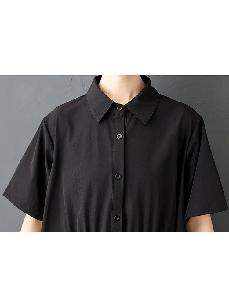 XITAO Irregular Button Dress Solid Color Casual Short Sleeve Loose Turn-down Collar Temperament Summer Woman Dress GYX1653