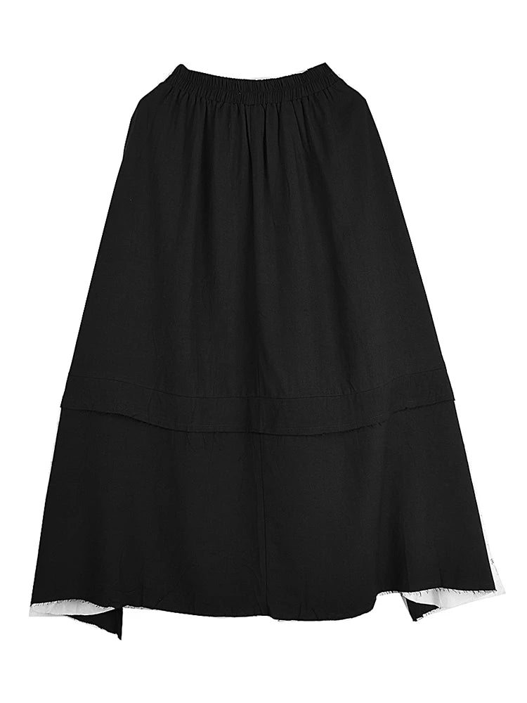 XITAO Asymmetric Patchwork Contrast Color Skirt Casual A-line Elastic Waist Fashion Mid-calf Goth Spring Women Skirt GYX1571
