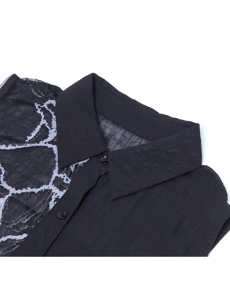 XITAO Asymmetrical Pocket Embroidery Sets Two-piece Turn-down Collar Short Sleeve Gauze Loose Elastic Waist Woman Sets ZMY1291