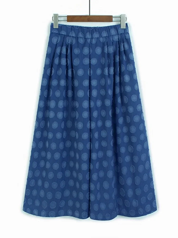XITAO Loose Dot Wide Leg Female Denim Pants Casual Street Wind All-match Women Pocket Elastic Waist Simple Trend Pants HQQ2516