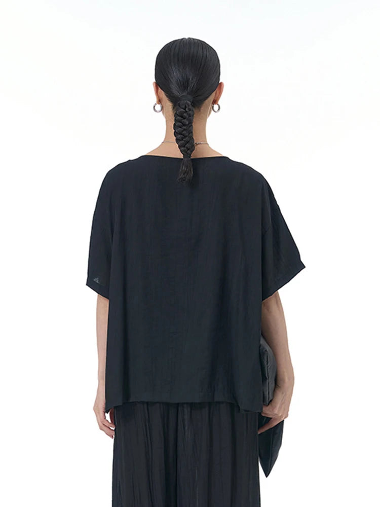 XITAO Irregular T-shirt Three-dimensional Flouncing Patchwork Decorate Solid Color Top 2024 Summer Loose New Women HQQ2334
