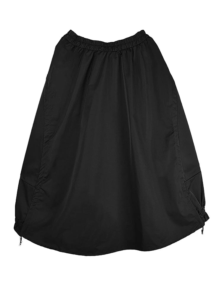 XITAO Shirring Edible Tree Fungus Patchwork Skirt Solid Color Elastic Waist Loose A-line Temperament Slim Casual Skirt ZMY1230