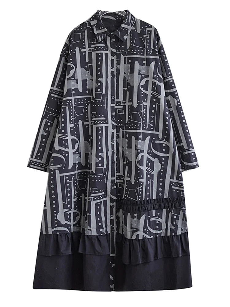 XITAO Irregular Print Shirt Dress Fashion Edible Tree Fungus Patchwork Women spring summer New Arrival Loose Dress CX1028