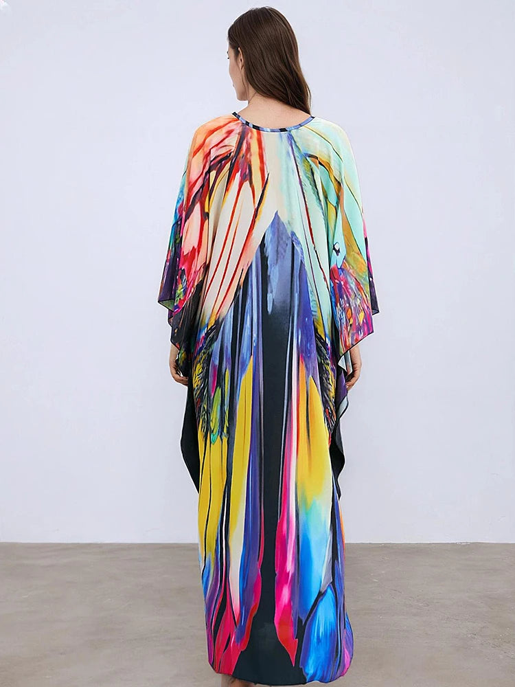 XITAO Contrast Color Print Dress Side Slit Loose Casual Temperament Pullover Loose Casual Slimming Summer Woman Dress GJ1167