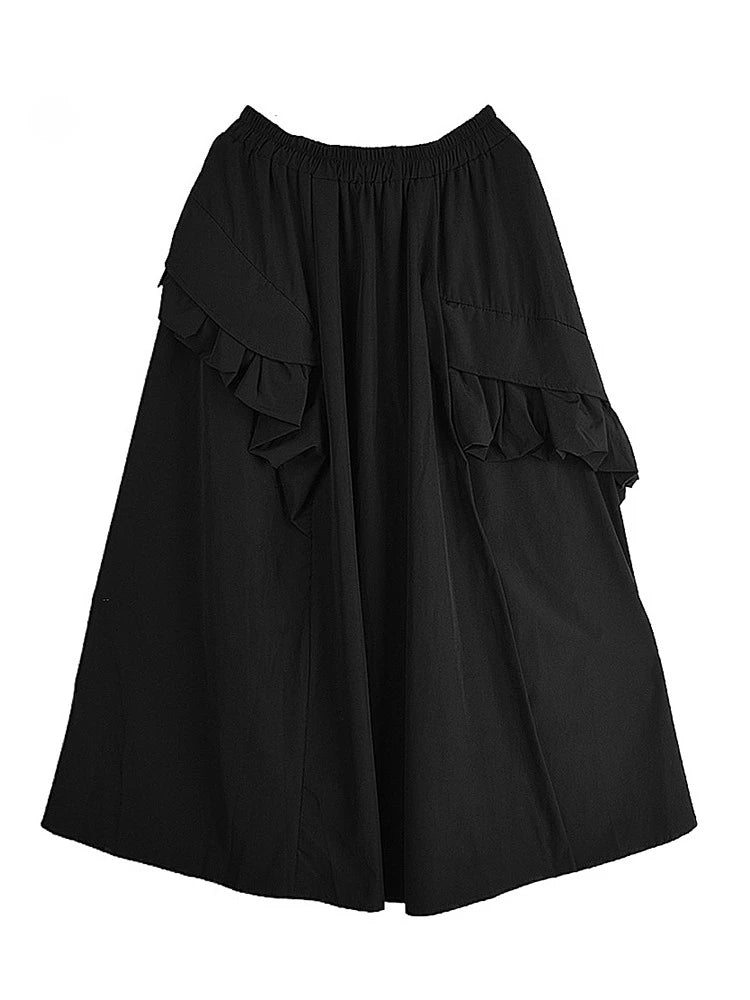 XITAO Patchwork Edible Tree Fungus Skirts Pocket Solid Color Elastic Waist A-line Loose Temperament Woman Skirts ZMY1252