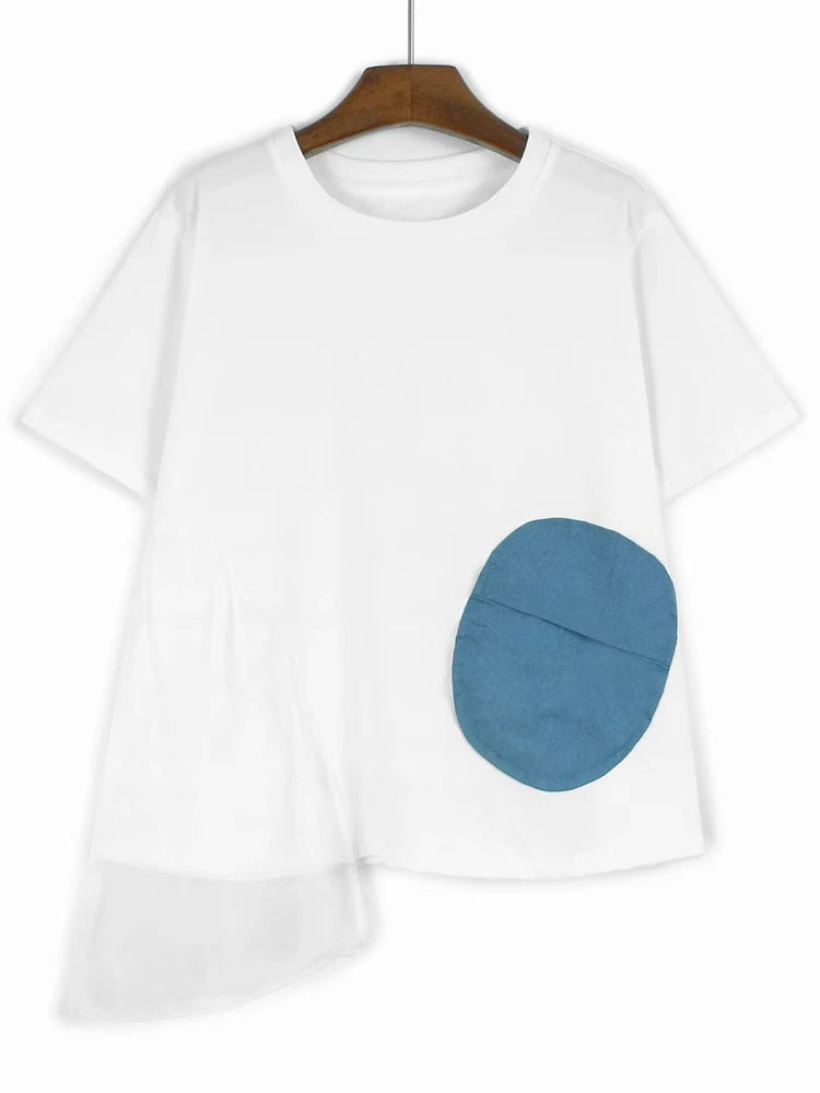 XITAO Irregular Patchwork Mesh Pocket T-shirt Casual O-neck Short Sleeve Personality Loose Fitting Summer Women T-shirt GYX1523