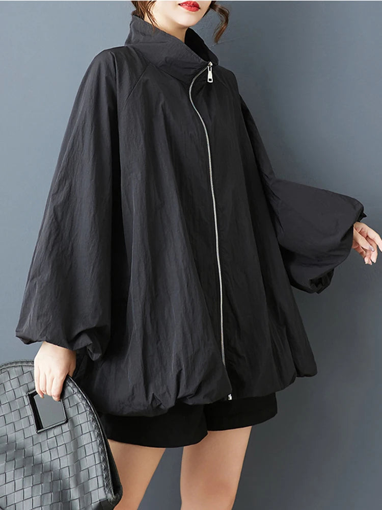 XITAO Solid Color Zipper Loose Jackets Stand Collar Full Sleeve All-match Pocket New Arrival Temperament Woman Jackets ZMY1405