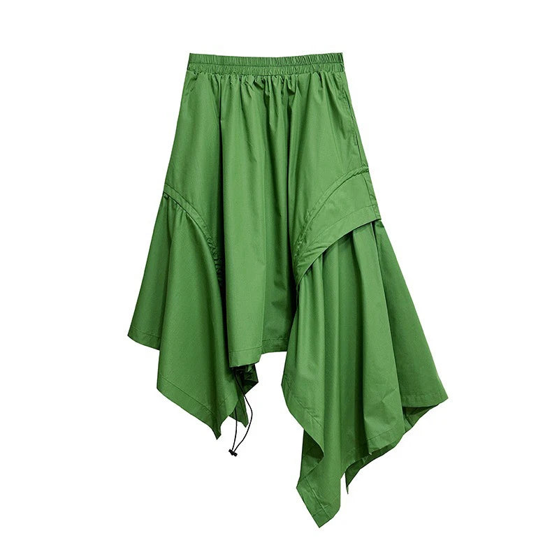 XITAO Asymmetric Drawstring Loose Skirt Solid Color Personality Women Trend Slimming Irregular Elastic Waist Skirt HQQ2442