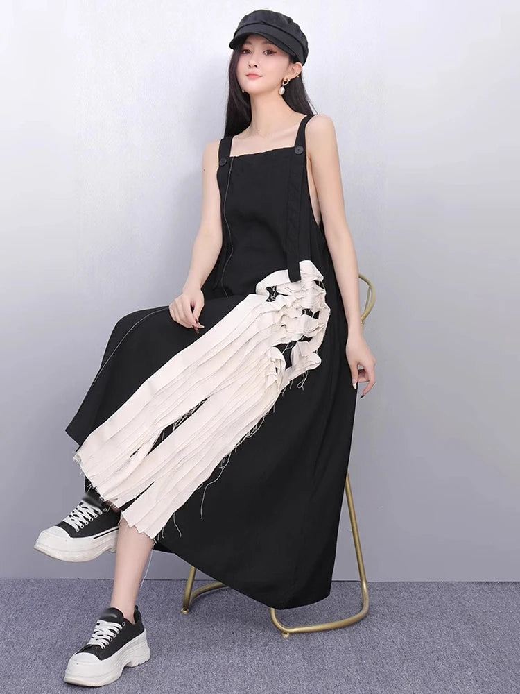 XITAO Loose Irregular Dress Personality Contrast Color Patchwork Women Casual Temperament All-match Sleeveless Dress ZMY1157