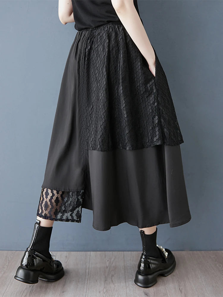 XITAO Patchwork Mesh Asymmetric Skirt Casual Solid Color Wide-leg Loose Fitting New Slimming Korea Spring Female Skirt GYX1526