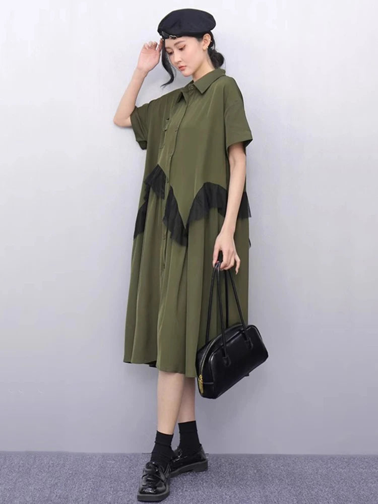 XITAO Gauze Loose Ruffles Dress Patchwork Solid Color Single Breasted New Arrival Slimming Summer Female Shirt Dress ZMY1236