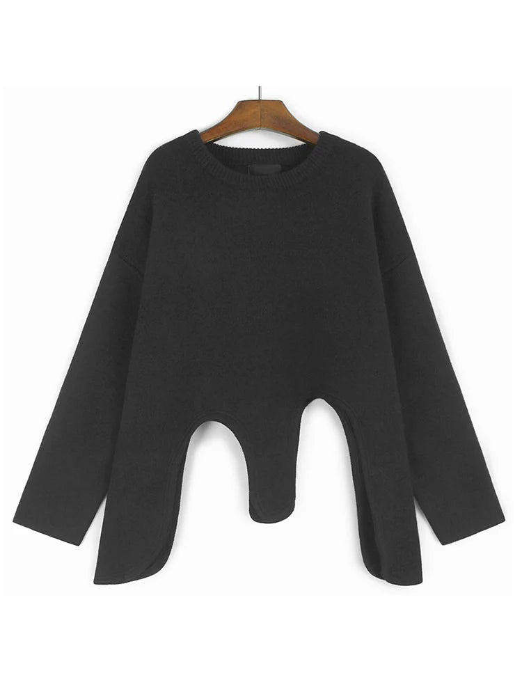 XITAO Asymmetric O-neck Pullover Female Sweaters Trend Irregular Hem Women Long Sleeve All-match Loose Slimming Top GMM1314