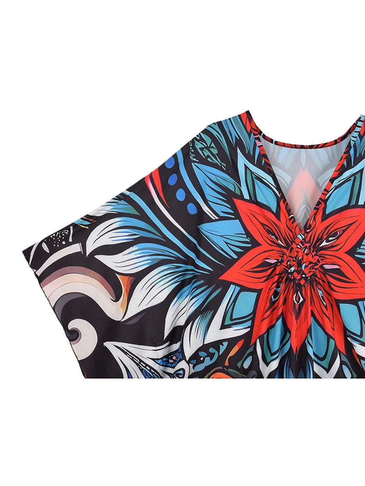 XITAO Flower Print Female Dress Full Sleeve Loose Casual Ankle-length Pullover Personality Slimming Summer Woman Dress GJ1159