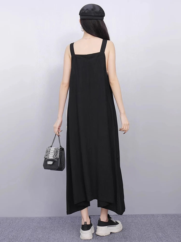 XITAO Loose Irregular Dress Personality Contrast Color Patchwork Women Casual Temperament All-match Sleeveless Dress ZMY1157