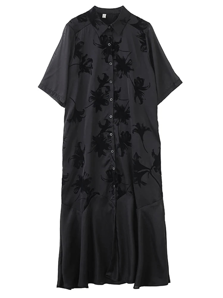 XITAO Patchwork Print Dress Gauze Loose Half Sleeve Elegant Single Breasted Temperament Vintage Summer Woman Dress ZMY1282