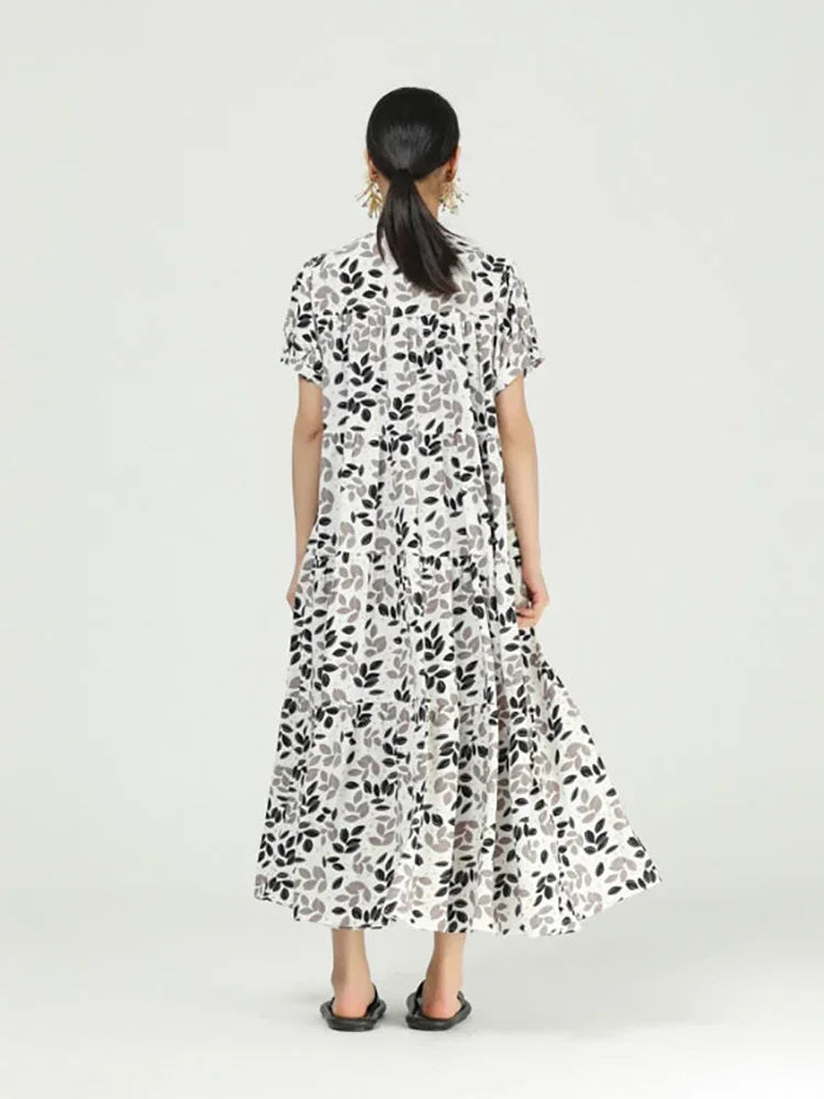 XITAO Print Pattern Dress Fashion New Women Single Breast Patchwork Small Fresh Casual Style Minority Loose Dress LDD1041