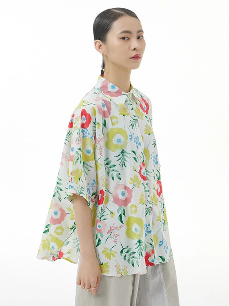 XITAO Print Lapel Single Breasted Shirt Casual Short Sleeve Turn-down Collar New Loose Fitting Flower Women Blouse GYX1615