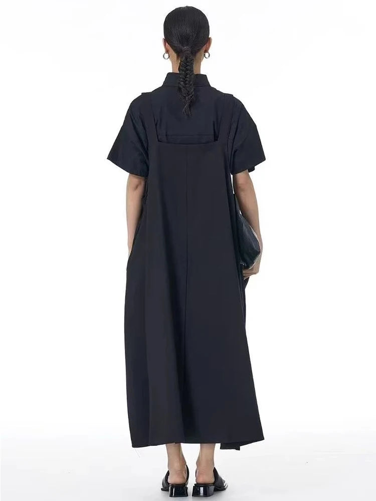 XITAO Loose Folds Dress Fashion Contrast Color Patchwork Women Irregular All-match A-line Sleeveless Summer Dress ZMY1183