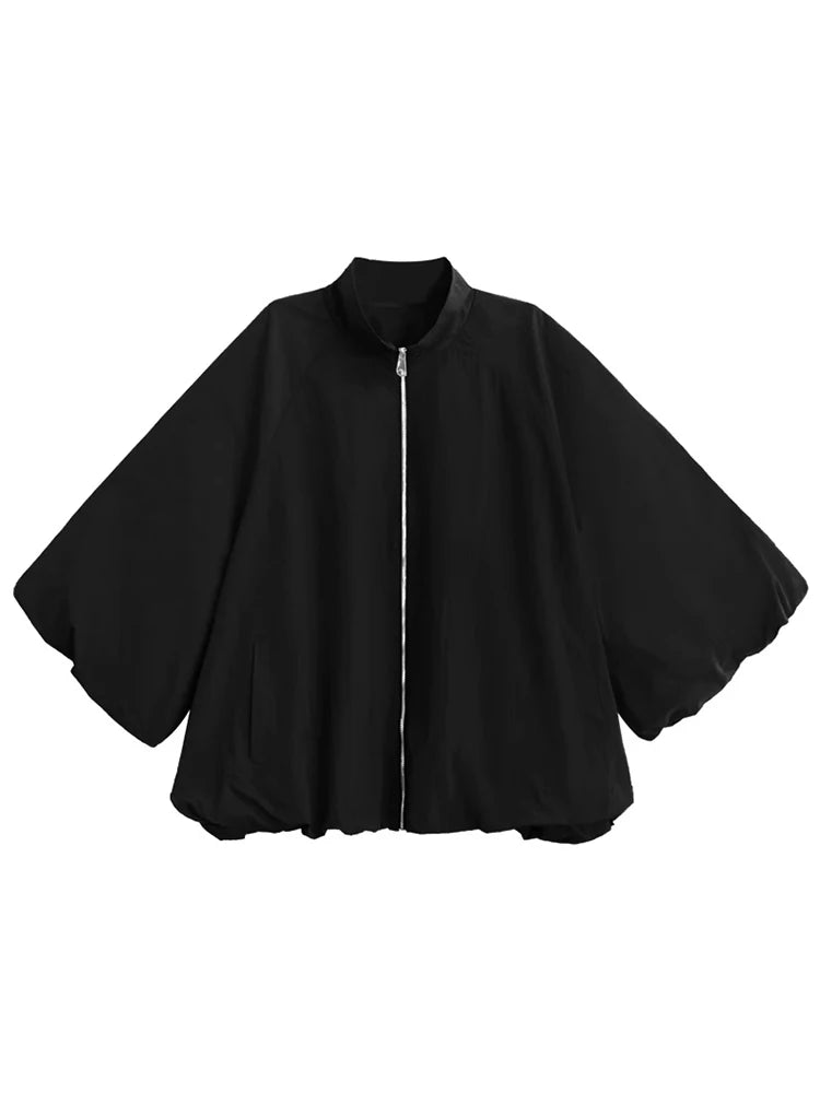 XITAO Zipper Stand Collar Vintage Jackets Loose Casual Full Sleeve Solid Color Fashion Personality Trend Woman Jackets ZMY1408