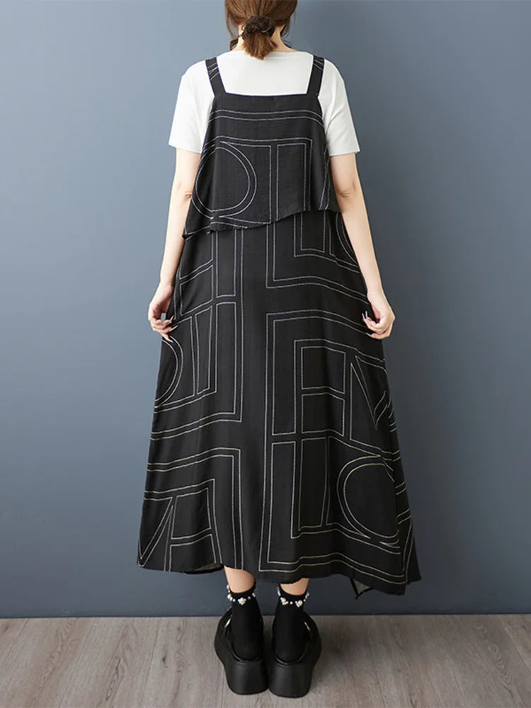 XITAO Loose Patchwork Strap Dress Fashion Match Women A-line Casual Contrast Color Sleeveless Simple Summer Dress HQQ2505