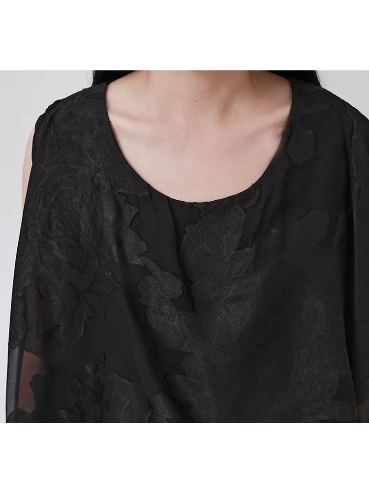 XITAO Irregular Print Loose Dress Casual O-neck Patchwork Gauze Vintage Personality Slimming Pullover Summer Woman Dress ZMY1353