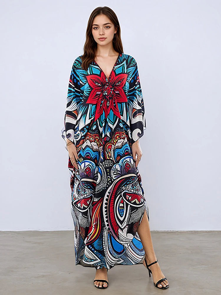 XITAO Flower Print Female Dress Full Sleeve Loose Casual Ankle-length Pullover Personality Slimming Summer Woman Dress GJ1159