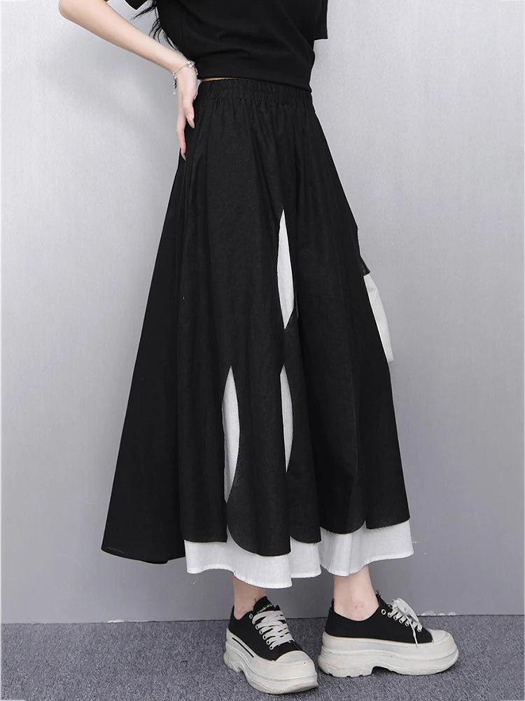XITAO Patchwork Contrast Color A-line Skirt Casual Loose Fitting New Arrival Simple Fashion Leisure Summer Women Skirt GYX1618