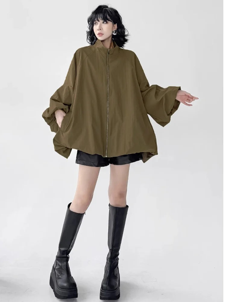 XITAO Zipper Stand Collar Vintage Jackets Loose Casual Full Sleeve Solid Color Fashion Personality Trend Woman Jackets ZMY1408