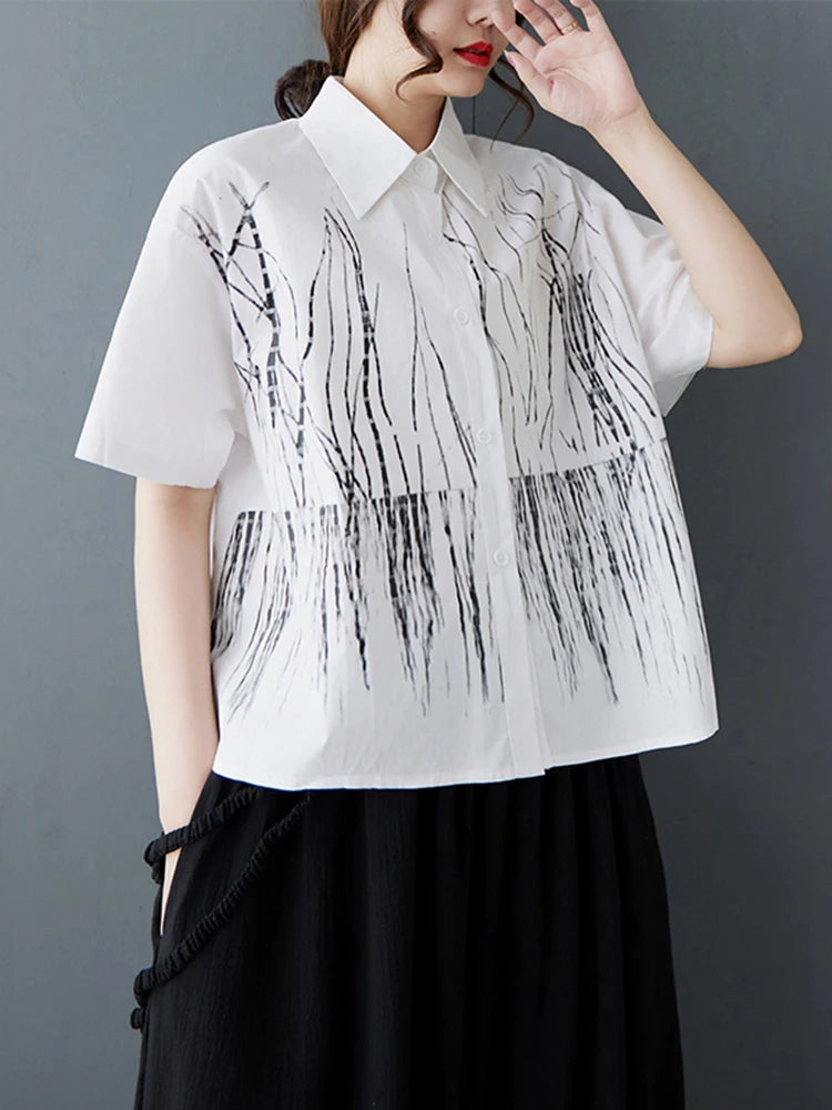XITAO Single Breasted Print Lapel Shirt Casual Half Sleeve Turn-down Collar Vintage Solid Color Slimming Women Blouse GYX1532