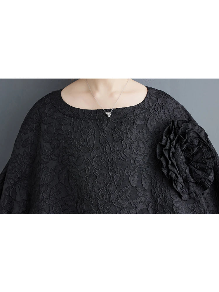 XITAO Gauze Patchwork Batwing Sleeve Dresses Asymmetrical Solid Color Three-dimensional Decoration Loose Dress Spring DMJ3845