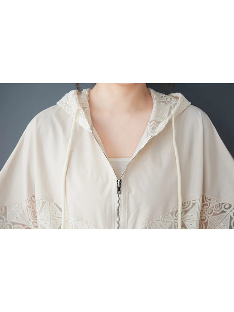XITAO Hollow Out Hooded Collar Zipper Dress Fashion Patchwork Irregular A-line Women Summer Casual Elegant Dress HQQ2475