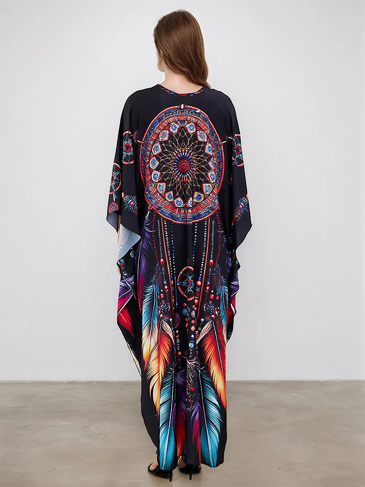 XITAO Bat Wing Sleeve Loose Print Dress Side Slit Personality Trend All-match Pullover Casual Elegant Summer Female Dress GJ1202