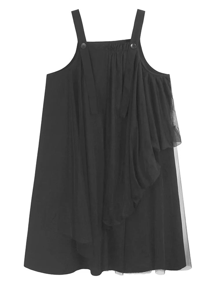 XITAO Asymmetrical Gauze Patchwork Dress Sleeveless Square Collar Solid Color Slimming All-match Summer Woman Dress ZMY1307