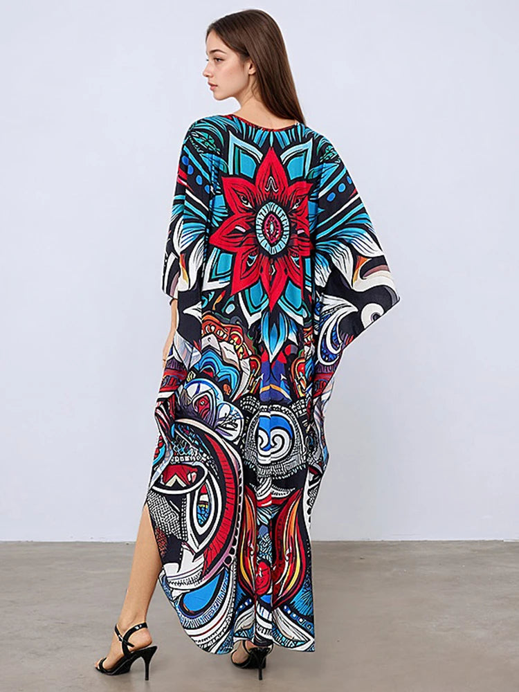 XITAO Flower Print Female Dress Full Sleeve Loose Casual Ankle-length Pullover Personality Slimming Summer Woman Dress GJ1159