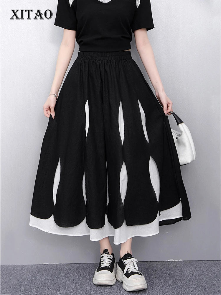 XITAO Patchwork Contrast Color A-line Skirt Casual Loose Fitting New Arrival Simple Fashion Leisure Summer Women Skirt GYX1618