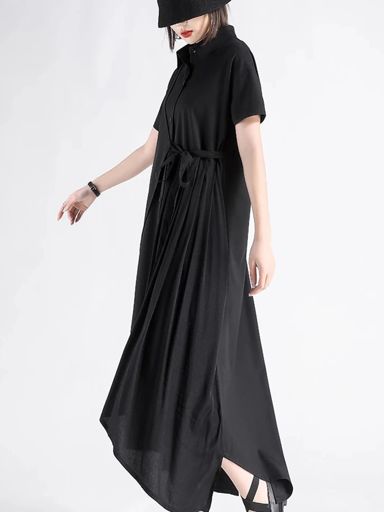 XITAO Asymmetrical Short Sleeve Female Dress Casual Loose Fitting A-line Slimming Turn-down Collar Summer Women Dress GYX1655